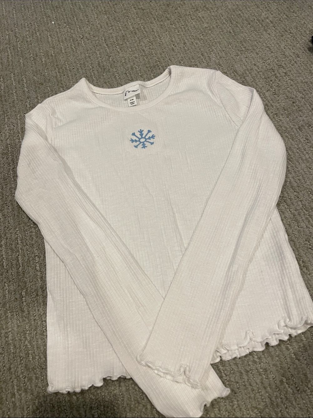 art class White Long Sleeve Ribbed Tee with Blue Snowflake
